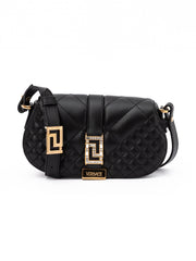 Women's Black Leather Quilted Shoulder Strap Bag