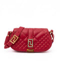 Women's Red Leather Quilted Shoulder Strap Bag