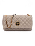 Women's Taupe Quilted Leather Shoulder Strap Bag Beige