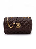 Women's Brown Quilted Leather Shoulder Strap Bag Beige