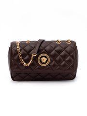Women's Brown Quilted Leather Shoulder Strap Bag Beige