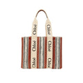 Women's Logo-Ribbon Linen Tote Brown Cotton Canvas