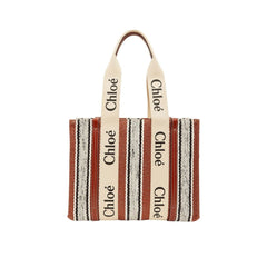 Women's Logo-Ribbon Linen Tote Brown Cotton Canvas