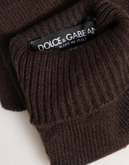 Women's Brown Cashmere Knitted Elbow Length Mitten Gloves