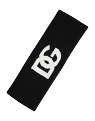 Men Black White Cashmere Logo Head Band Hat And Elastane Nylon