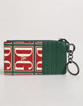 Men's Green Calf Leather Logo Print Monogram Card Holder Wallet