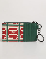 Men's Green Calf Leather Logo Print Monogram Card Holder Wallet