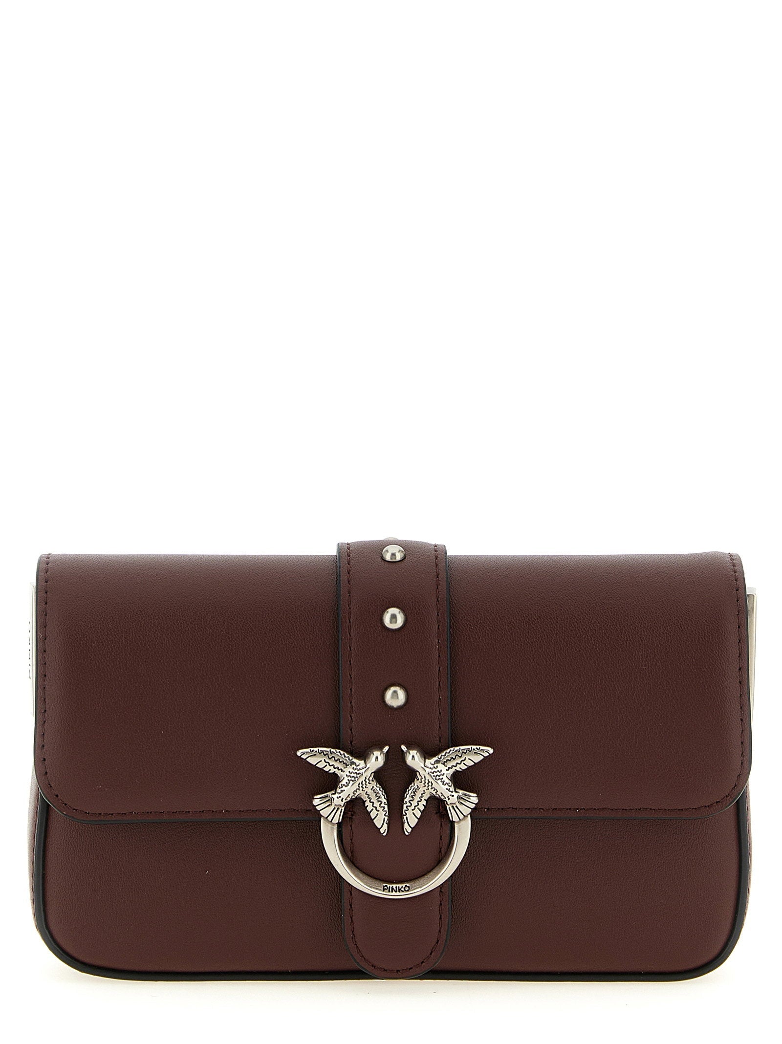 Pinko Diamond-Cut Love Birds Buckle Shoulder Bag — Brown