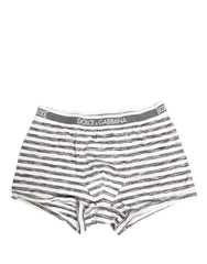Gray White Stripes Men Regular Boxer Underwear Cotton Elastane Clothing
