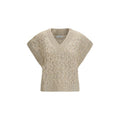 Women's Beige Silk Sleeveles Sweater Clothing