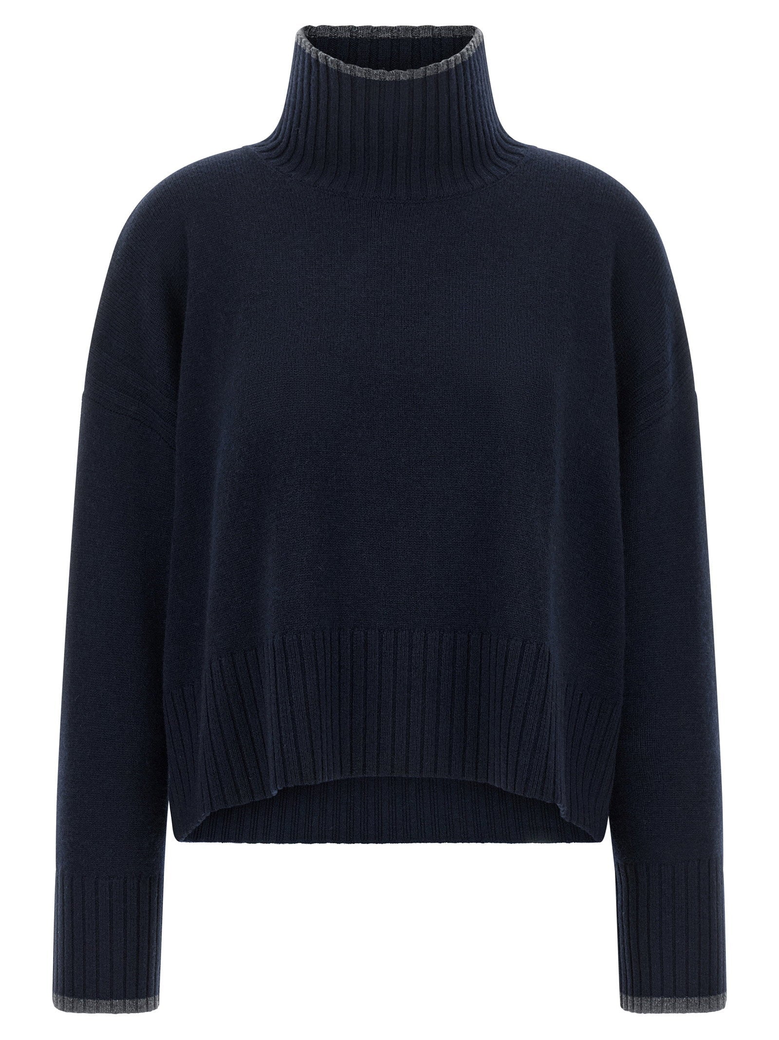 Pinko Wool-Cashmere Blend Turtleneck Sweater — Navy
