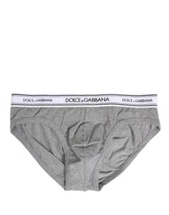 Gray Logo Waistband Men Midi Brief Underwear Cotton Elastane Clothing