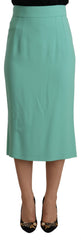 Women's Mint Green Viscose Pencil Cut Midi Skirt Acetate Elastane