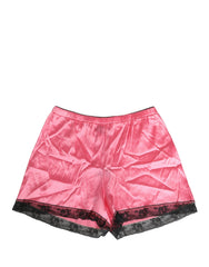 Women's Pink Silk Satin Lace Trim Pajama Shorts Sleepwear Cotton Elastane Nylon