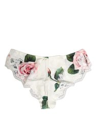 Women's White Silk Floral Lace Trim Panty Brief Underwear Cotton Elastane Nylon Clothing
