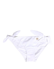 Women's White Nylon Dg Logo Plaque Bikini Bottom Swimwear Elastane Clothing