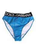 Women's Blue Logo Waistband High Waist Brief Underwear Cotton Polyurethane Clothing