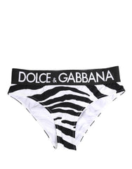 Women's Zebra-Print Nylon Brief Black Elastane Bodysuits