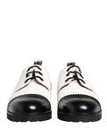 Women's Black White Leather Derby Shoes And