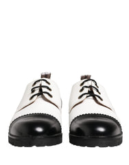 Women's Black White Leather Derby Shoes And