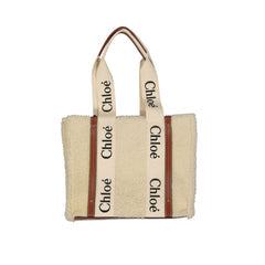 Women's Shearling Tote Beige Leather Detail
