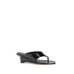 Women's Black Calf Leather Bos Taurus Wedge Sandals