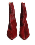 Women's Burgundy Mid Calf Boots Shoes Fur