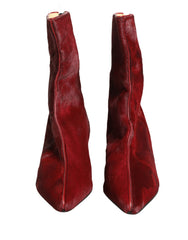 Women's Burgundy Mid Calf Boots Shoes Fur