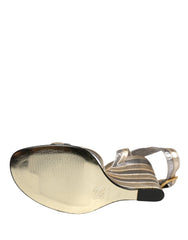 Women's Gold Silver Leather Wedge Heels Sandals Shoes