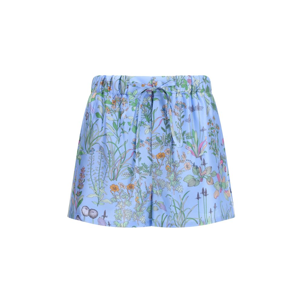 Gucci Silk Floral-Print Bermuda Shorts — Blue