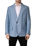 Light Blue Single Breasted Men Jacket Blazer Linen Nylon Clothing