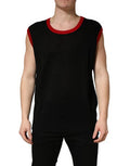 Black Crew Neck Sleeveless Men Knit Vest T-Shirt Cotton Polyester