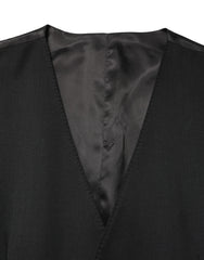 Black Wool Single Breasted Men Waistcoat Vest Silk Elastane Polyester Clothing