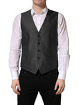 Dark Gray Single Breasted Men Waistcoat Vest Black Virgin Wool Silk Clothing