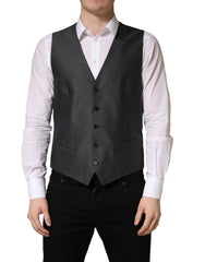 Dark Gray Single Breasted Men Waistcoat Vest Black Virgin Wool Silk Clothing
