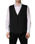 Men's Black Wool Single Breasted Waistcoat Vest Virgin Elastane Clothing