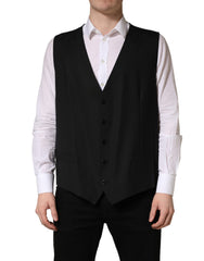Men's Black Wool Single Breasted Waistcoat Vest Virgin Elastane Clothing