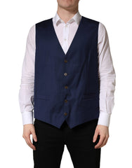 Men's Navy Blue Wool Dress Formal Waistcoat Vest Virgin Silk