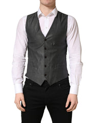 Men's Dark Gray Wool Dress Formal Waistcoat Vest Virgin Silk