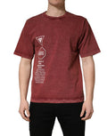Men's Maroon Print Round Neck Short Sleeve T-Shirt Cotton