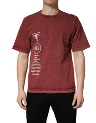 Men's Maroon Print Round Neck Short Sleeve T-Shirt Cotton