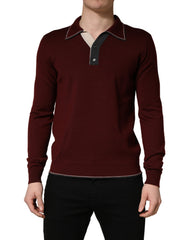 Men's Maroon Re-Edition Wool Long Sleeves T-Shirt Virgin