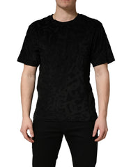 Men's Black Dg Mania Logo Print Casual T-Shirt Viscose Cotton