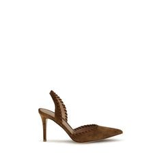 Women's Woven Slingback Suede Heel Brown Calf Leather Bos