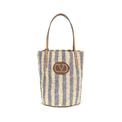 Women's Blue Raffia Backet Bag