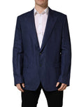 Men's Blue Single Breasted 2 Button Suit Jacket Linen