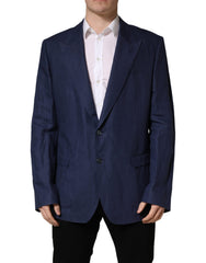 Men's Blue Single Breasted 2 Button Suit Jacket Linen