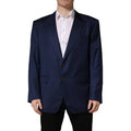 Men's Blue Single Breasted 2 Button Suit Jacket Virgin Wool Silk