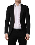 Black Polyester 2 Buttons Men Suit Jacket Elastane Wool