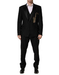 Men's Black Wool Silk Saxophone Slim Fit 3pc Suit Virgin Polyester